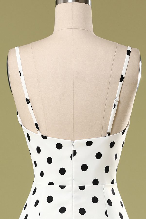 Yellow Mermaid Spaghetti Straps White Polka Dots Dress - Image 9
