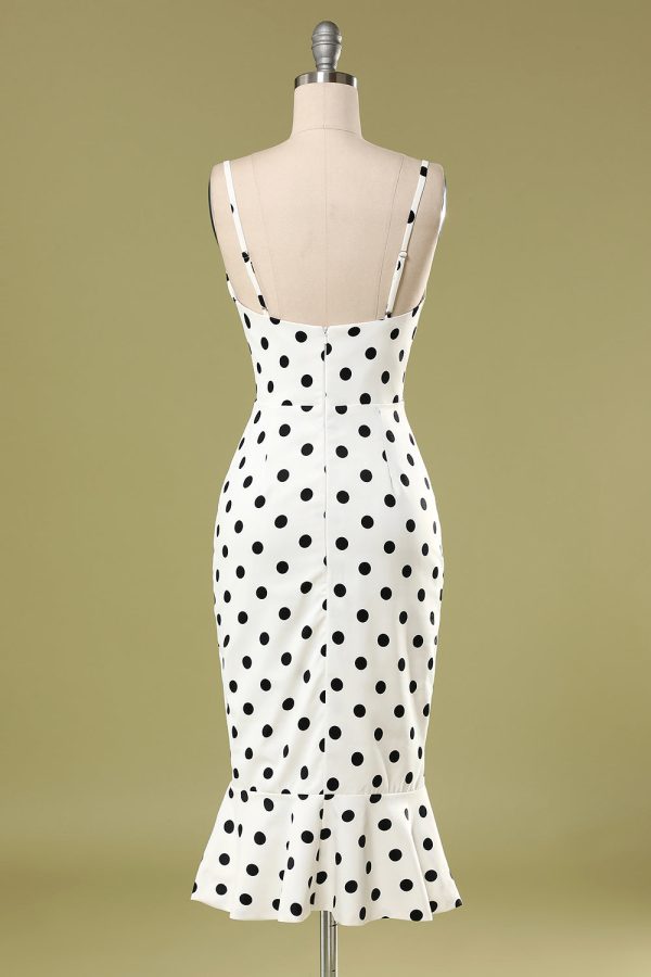 Yellow Mermaid Spaghetti Straps White Polka Dots Dress - Image 7
