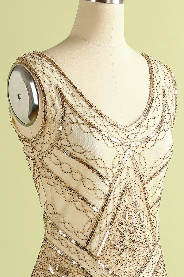 1920s Champagne Fringe Sequins Dress - Image 5