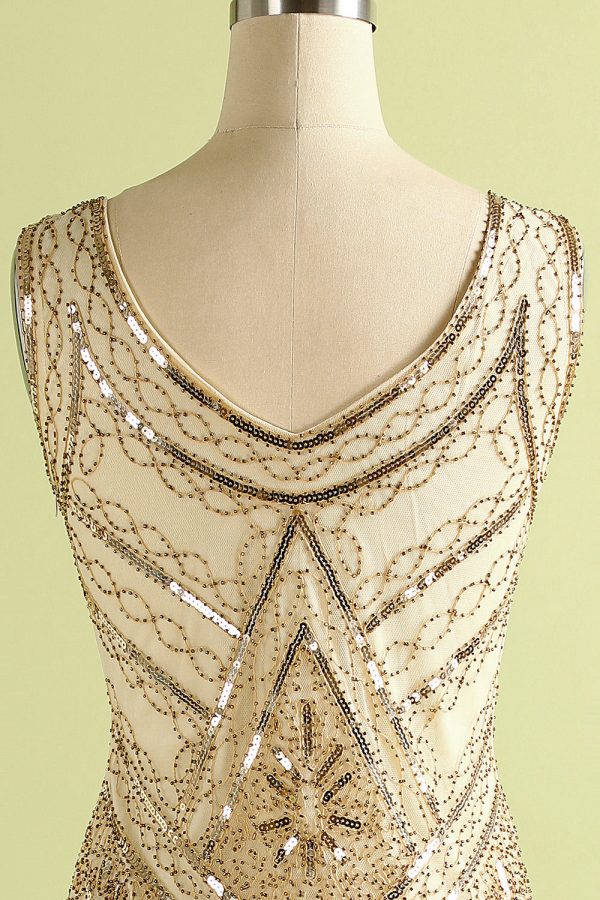 1920s Champagne Fringe Sequins Dress - Image 4