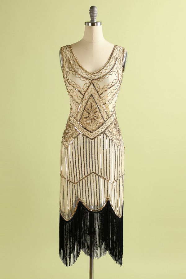 1920s Champagne Fringe Sequins Dress - Image 3