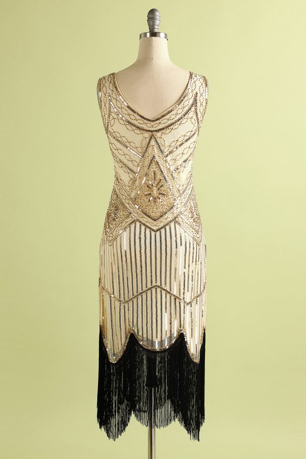 1920s Champagne Fringe Sequins Dress - Image 2