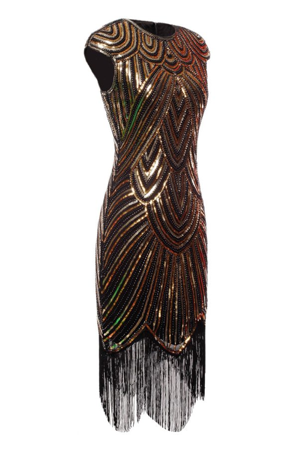 Gold Gatsby Glitter Fringe 1920s Dress - Image 3