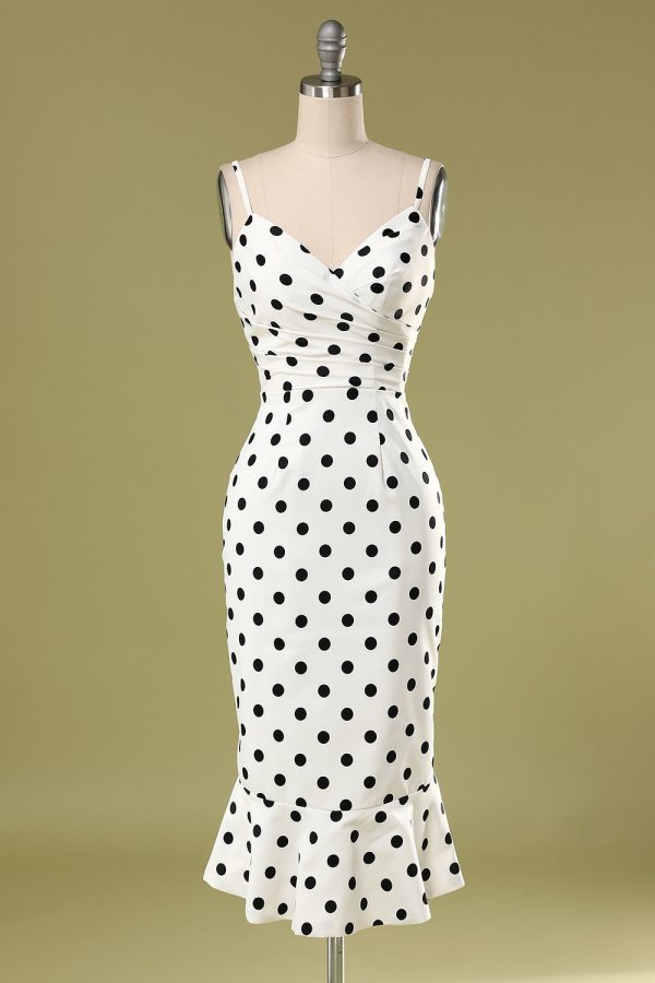 Yellow Mermaid Spaghetti Straps White Polka Dots Dress - Image 11
