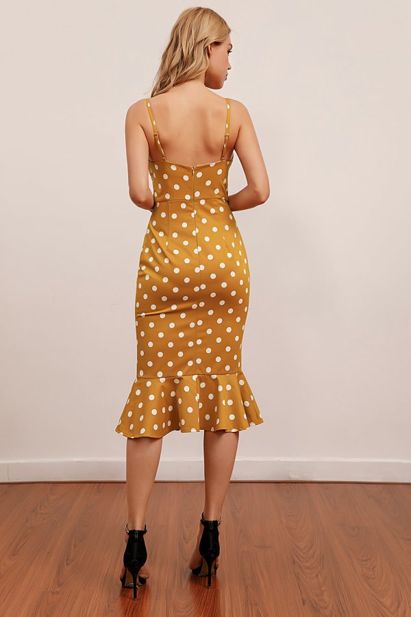 Yellow Mermaid Spaghetti Straps White Polka Dots Dress - Image 2